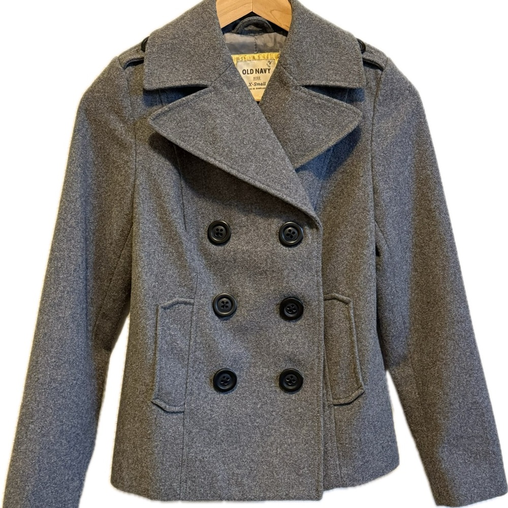 Old Navy Women's XS Charcoal Grey Peacoat Double Breasted Wool